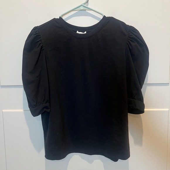 The Drop Women's Black Puff Sleeve Crew Neck T-Shirt XL NWOT Career Going Out - Picture 1 of 6